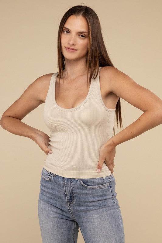 Ribbed Bra Padded V-Neck Tank Top - Shop Style & More | Fresh Looks, Everyday Deals & Free Shipping