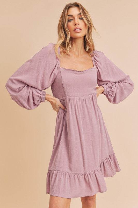 Aemi + Co Ruffled Hem Square Neck Balloon Sleeve Mini Dress - Shop Style & More | Fresh Looks, Everyday Deals & Free Shipping