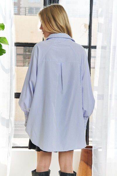ADORA High-Low Striped Button Down Smocked Lantern Sleeve Shirt - Shop Style & More | Fresh Looks, Everyday Deals & Free Shipping