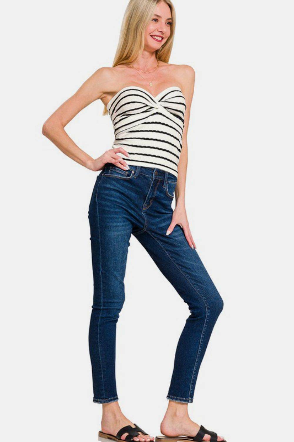 Zenana Twisted Sweetheart Neck Striped Tube Top - Shop Style & More | Fresh Looks, Everyday Deals & Free Shipping