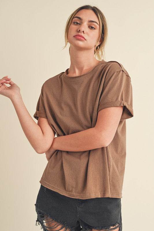 Aemi + Co Exposed Seam Round Neck Short Sleeve T-Shirt - Shop Style & More | Fresh Looks, Everyday Deals & Free Shipping
