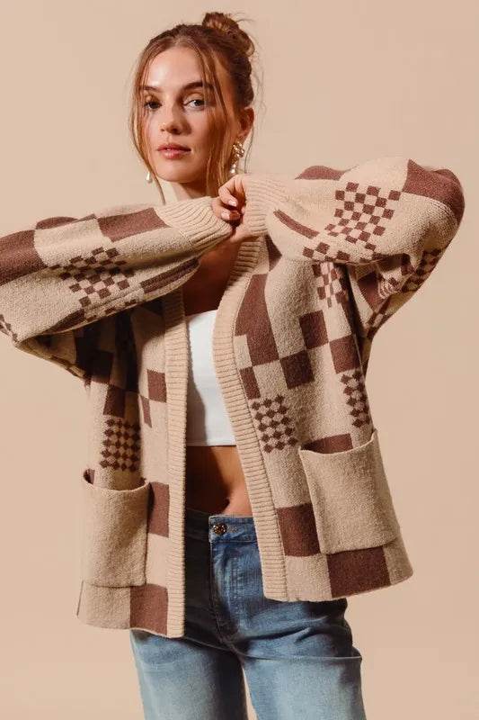 SO ME Checkered Open Front Cardigan with Pockets - Shop Style & More | Fresh Looks, Everyday Deals & Free Shipping