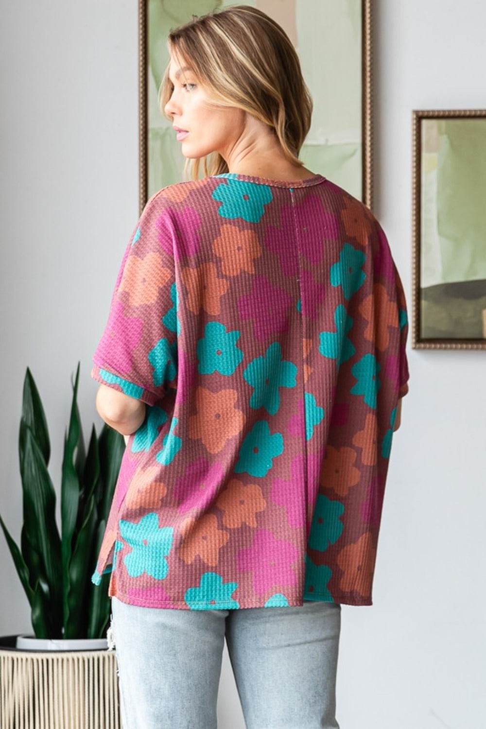 HOPELY Full Size Floral Round Neck Side Slit T-Shirt - Shop Style & More | Fresh Looks, Everyday Deals & Free Shipping