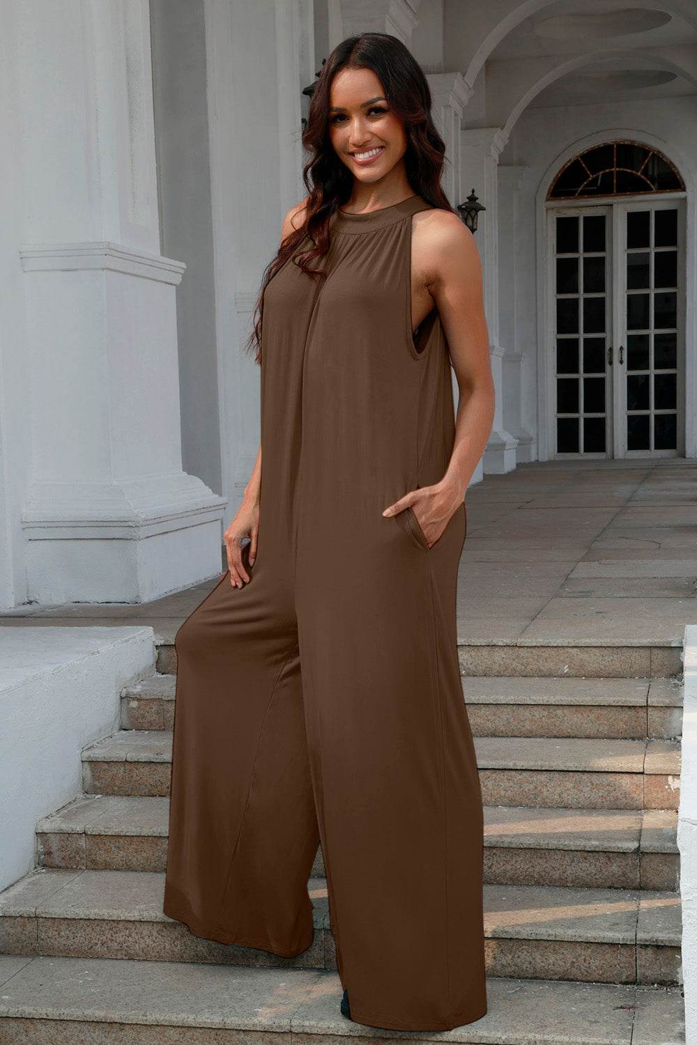 Double Take Full Size Tie Back Cutout Sleeveless Jumpsuit - Shop Style & More | Fresh Looks, Everyday Deals & Free Shipping