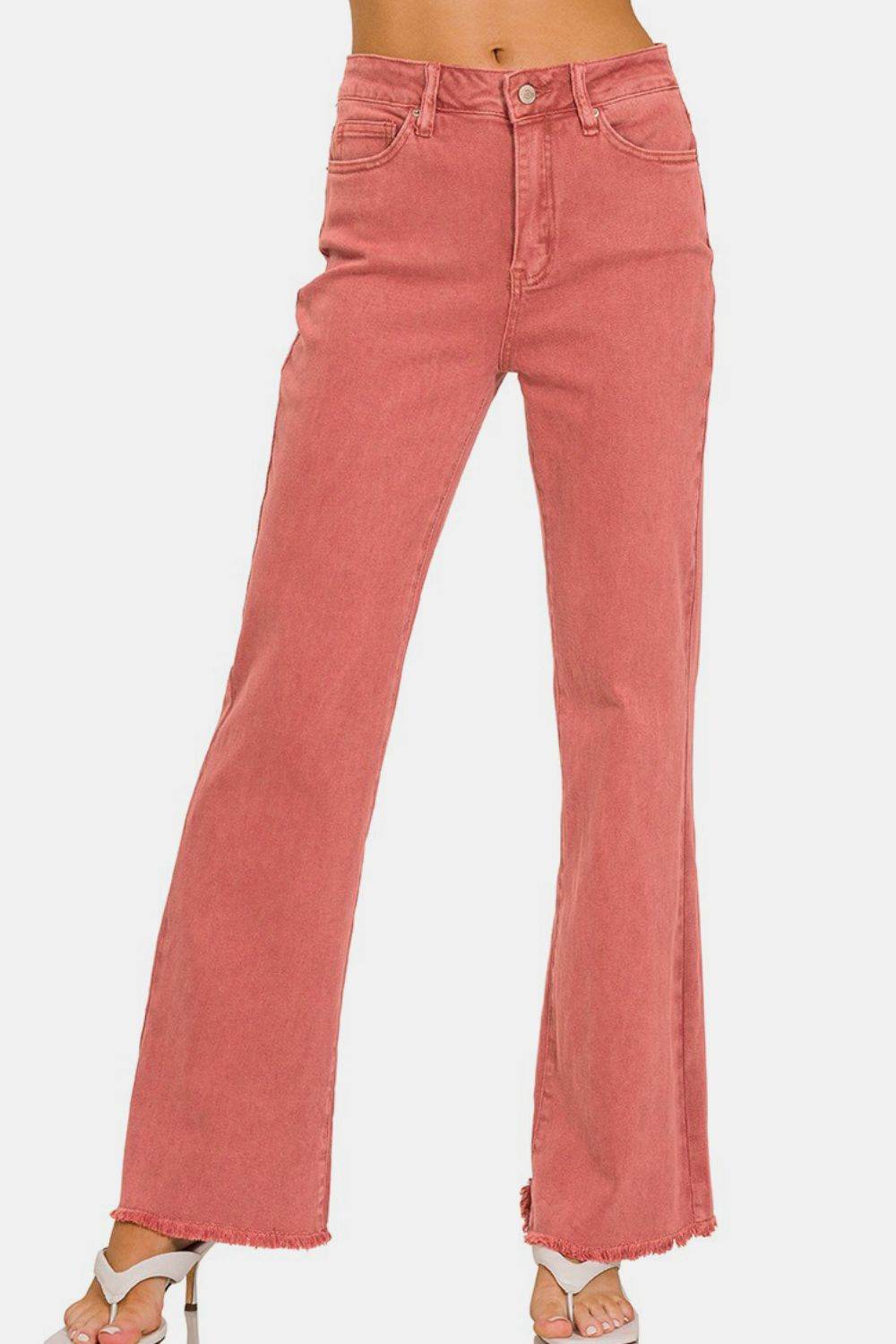 Zenana Acid Washed Frayed Hem Bootcut Jeans - Shop Style & More | Fresh Looks, Everyday Deals & Free Shipping