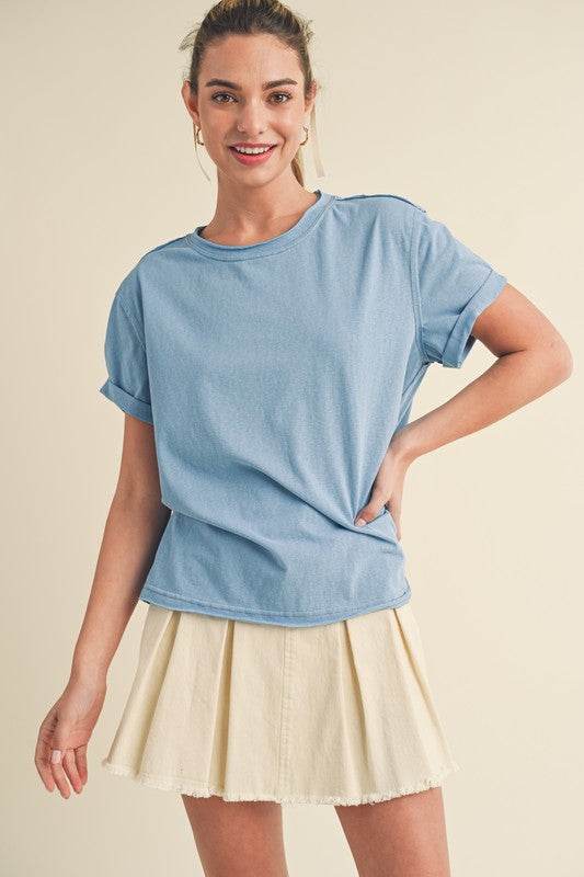 Aemi + Co Exposed Seam Round Neck Short Sleeve T-Shirt - Shop Style & More | Fresh Looks, Everyday Deals & Free Shipping