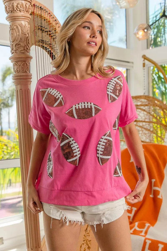 BiBi Game Day Sequins Patched Half Sleeves Top - Shop Style & More | Fresh Looks, Everyday Deals & Free Shipping