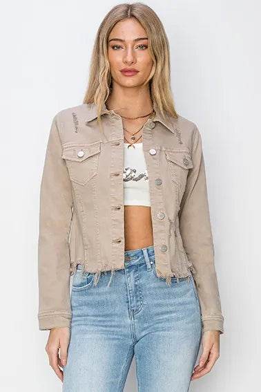 RISEN Full Size Raw Hem Button Up Cropped Denim Jacket Plus Size - Shop Style & More | Fresh Looks, Everyday Deals & Free Shipping