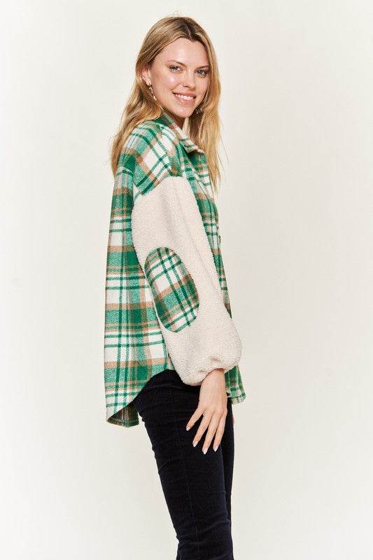 Multi plaid fuzzy sleeve jacket JJO1023 - Shop Style & More | Fresh Looks, Everyday Deals & Free Shipping