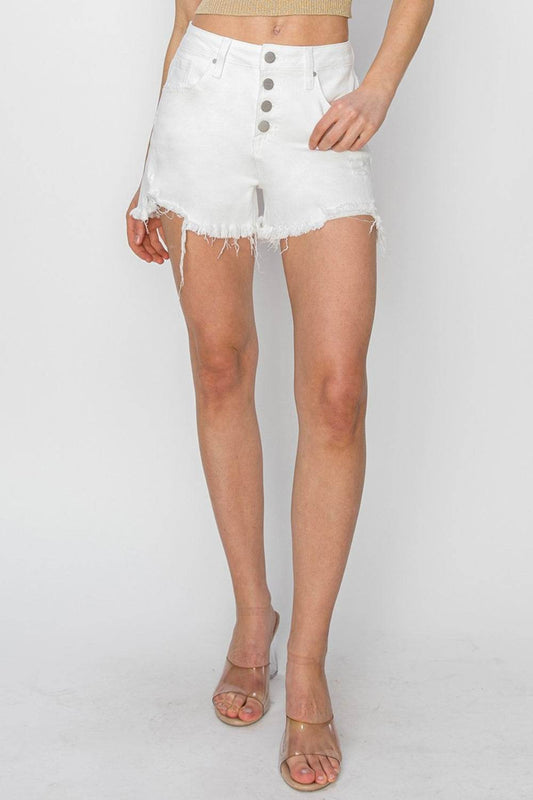 RISEN Button Fly Frayed Hem Denim Shorts - Shop Style & More | Fresh Looks, Everyday Deals & Free Shipping