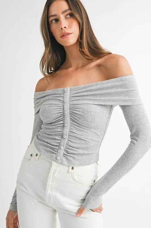 MABLE Off-Shoulder Long Sleeve T-Shirt - Shop Style & More | Fresh Looks, Everyday Deals & Free Shipping