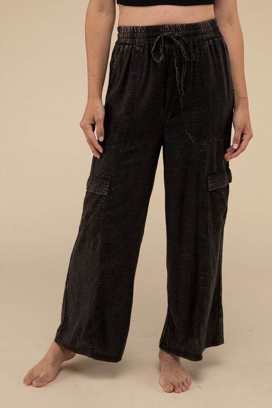 Washed Linen Elastic Band Waist Cargo Pants - Shop Style & More | Fresh Looks, Everyday Deals & Free Shipping