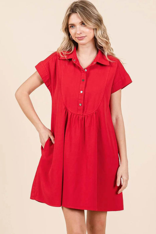 Mittoshop Twill Short Sleeve Collared Mini Dress - Shop Style & More | Fresh Looks, Everyday Deals & Free Shipping
