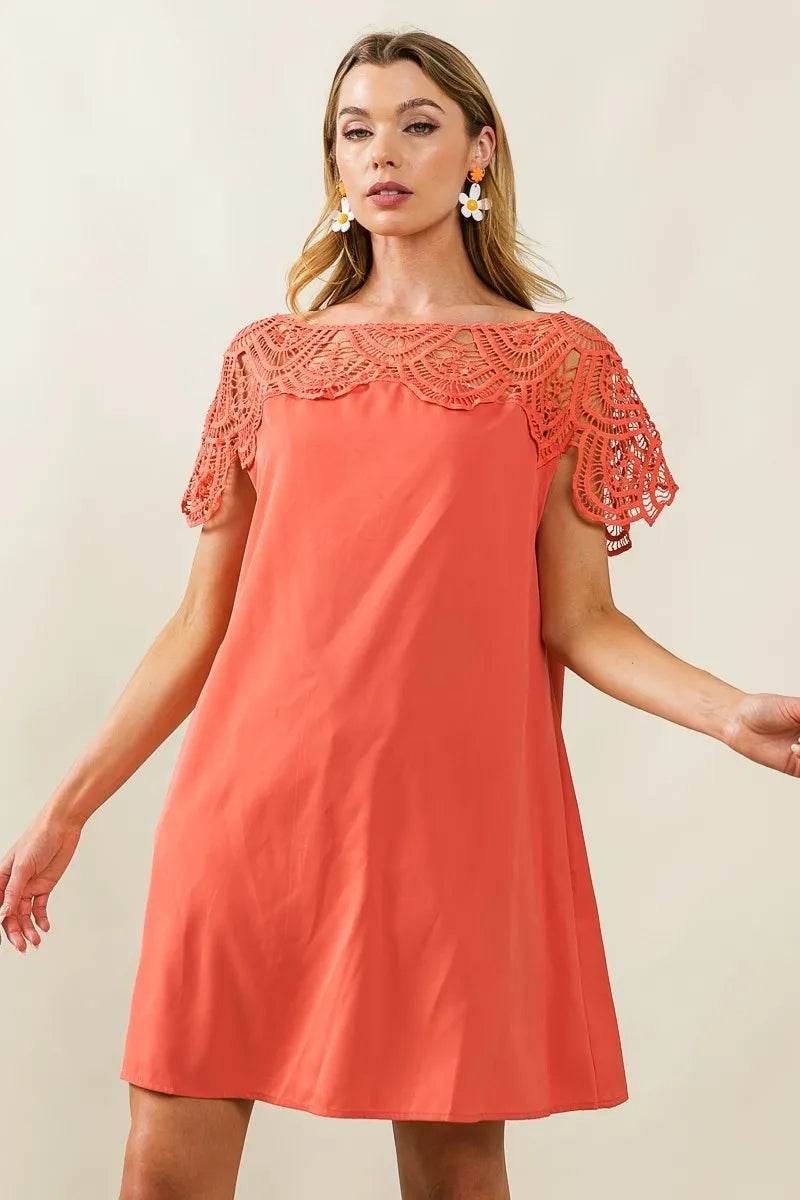 BiBi Crochet Lace Yoke Detailed Wrinkled Dress - Shop Style & More | Fresh Looks, Everyday Deals & Free Shipping