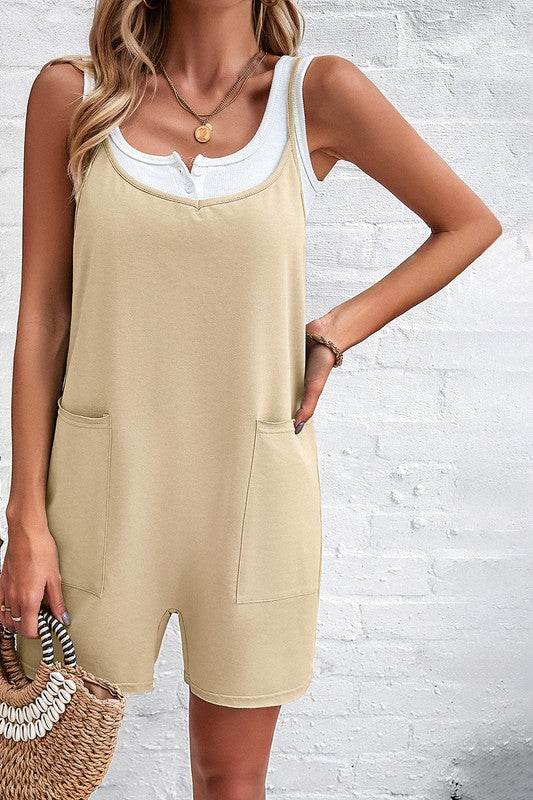 Scoop Neck Spaghetti Straps Loose Fit Solid Romper - Shop Style & More | Fresh Looks, Everyday Deals & Free Shipping