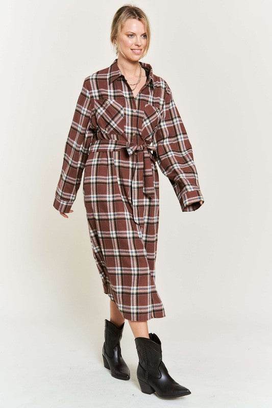 PLAID PRINT COLLAR LONG SHIRT DRESS PLUS - Shop Style & More | Fresh Looks, Everyday Deals & Free Shipping