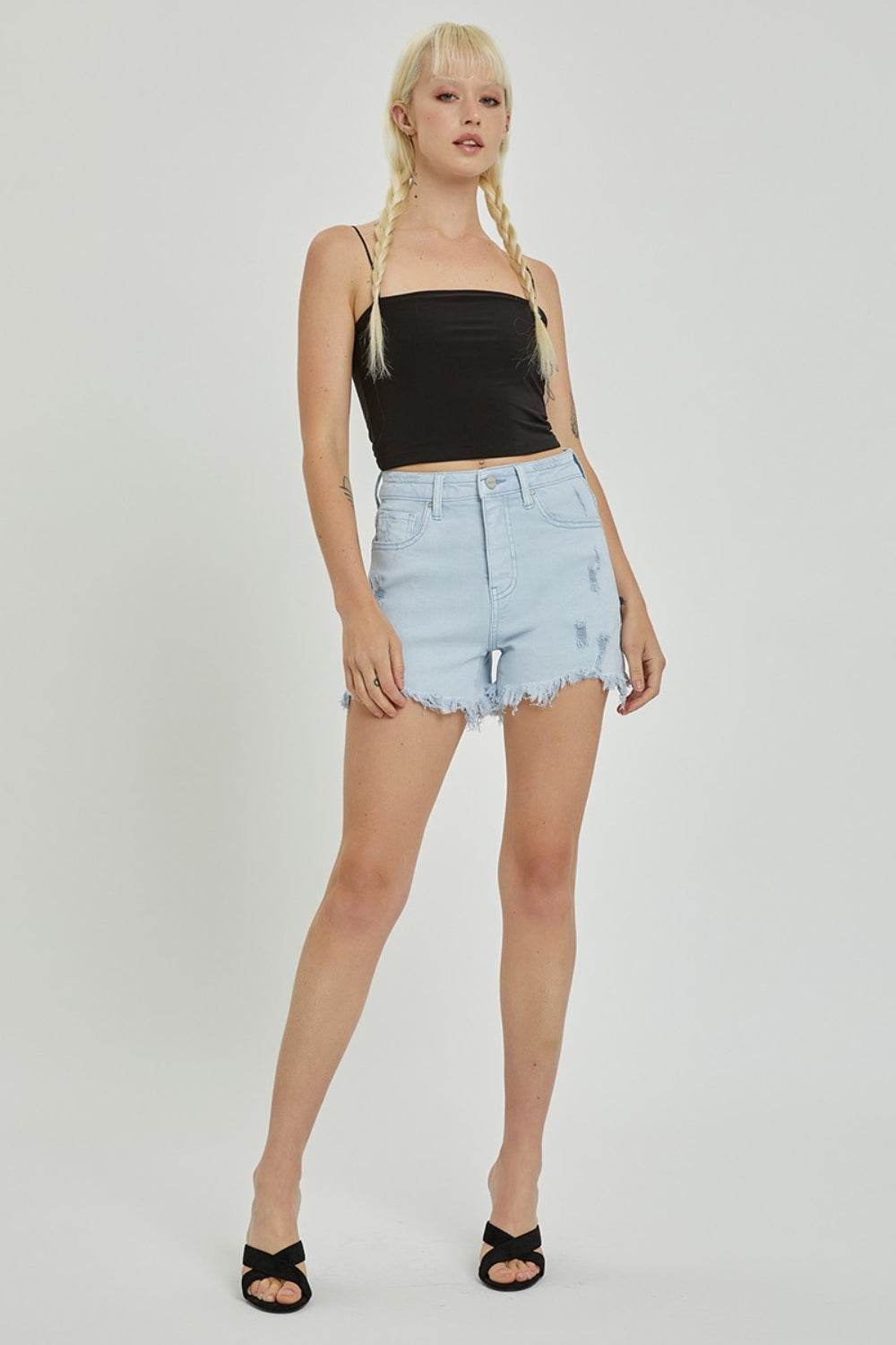 RISEN Full Size High Rise Distressed Detail Denim Shorts - Shop Style & More | Fresh Looks, Everyday Deals & Free Shipping