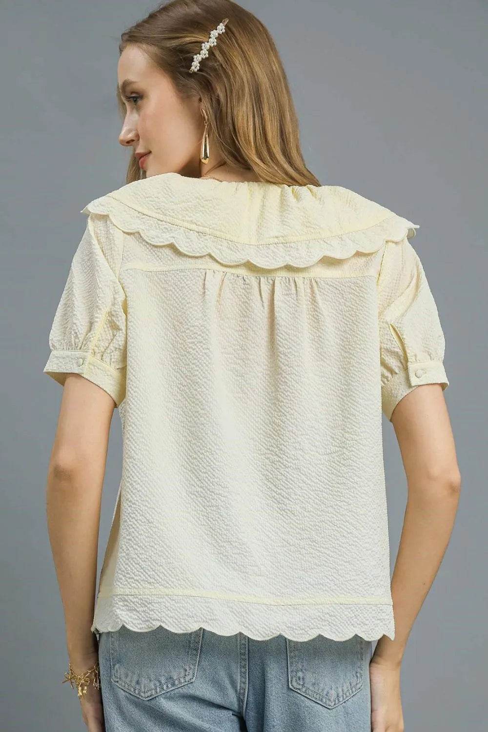 Umgee Peter Pan Collar Short Sleeve Blouse - Shop Style & More | Fresh Looks, Everyday Deals & Free Shipping