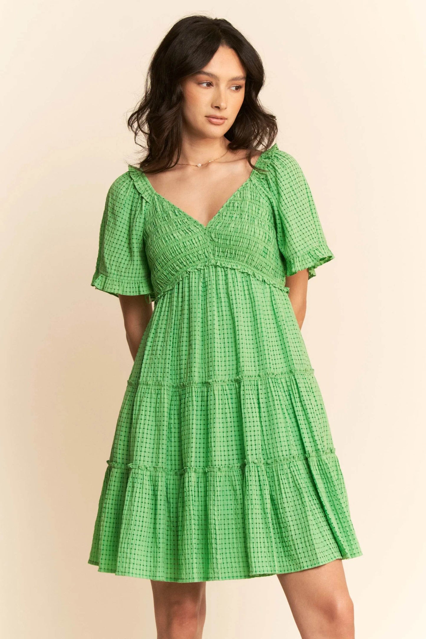 Davi & Dani Jacquard Checker Smocking Tiered Dress - Shop Style & More | Fresh Looks, Everyday Deals & Free Shipping