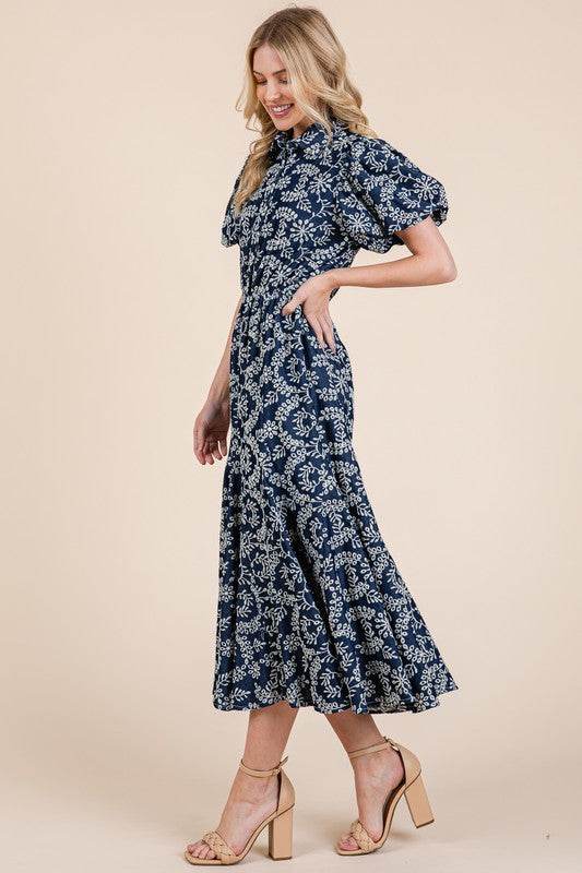 GeeGee Natural Leaf Pattern Eyelet Lace Puff Sleeve Dress - Shop Style & More | Fresh Looks, Everyday Deals & Free Shipping