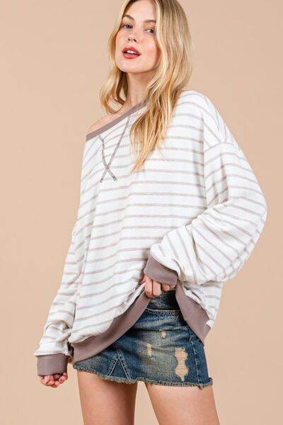 Ces Femme Striped Round Neck Drop Shoulder Sweatshirt - Shop Style & More | Fresh Looks, Everyday Deals & Free Shipping