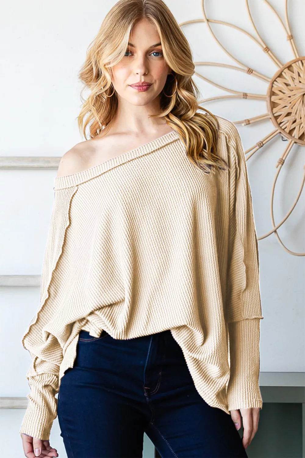 Reborn J Exposed Seam Lantern Sleeve Top - Shop Style & More | Fresh Looks, Everyday Deals & Free Shipping