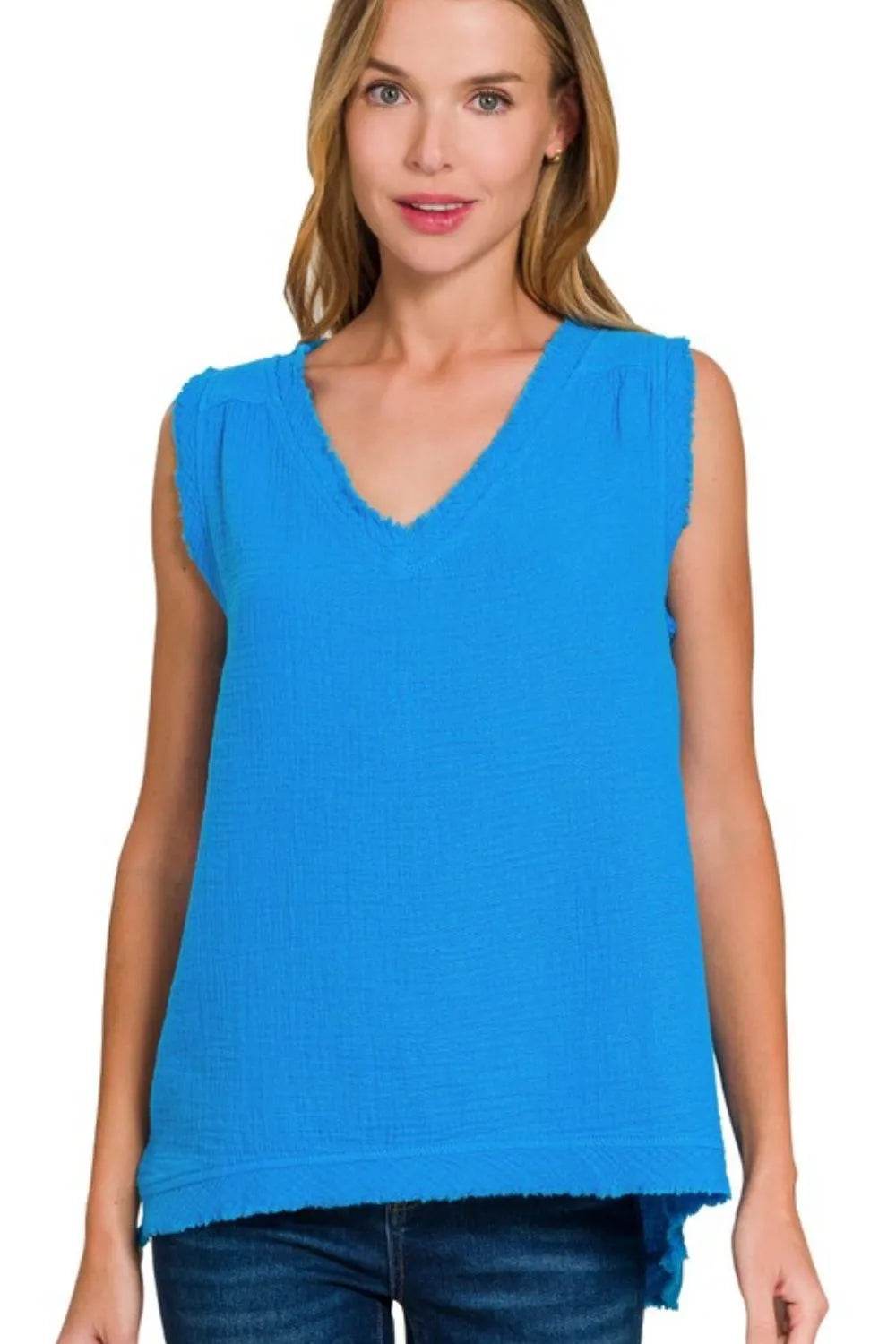 Zenana Double Gauze Raw Edge V-Neck Tank - Shop Style & More | Fresh Looks, Everyday Deals & Free Shipping