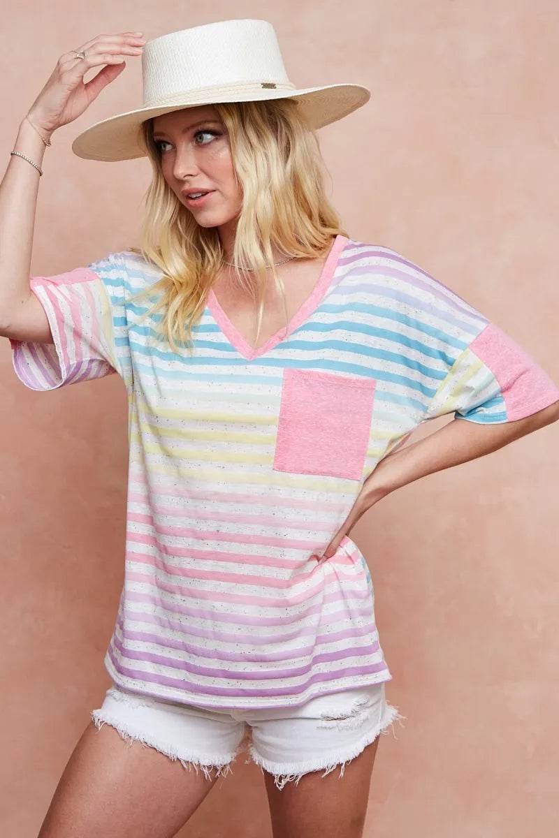 BiBi Rainbow Stripe Printed Triblend Knit Top - Shop Style & More | Fresh Looks, Everyday Deals & Free Shipping