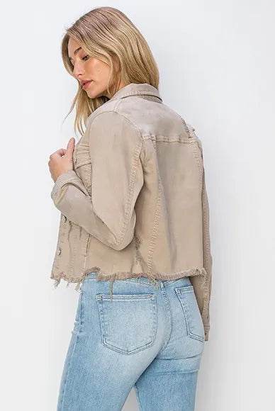 RISEN Full Size Raw Hem Button Up Cropped Denim Jacket Plus Size - Shop Style & More | Fresh Looks, Everyday Deals & Free Shipping