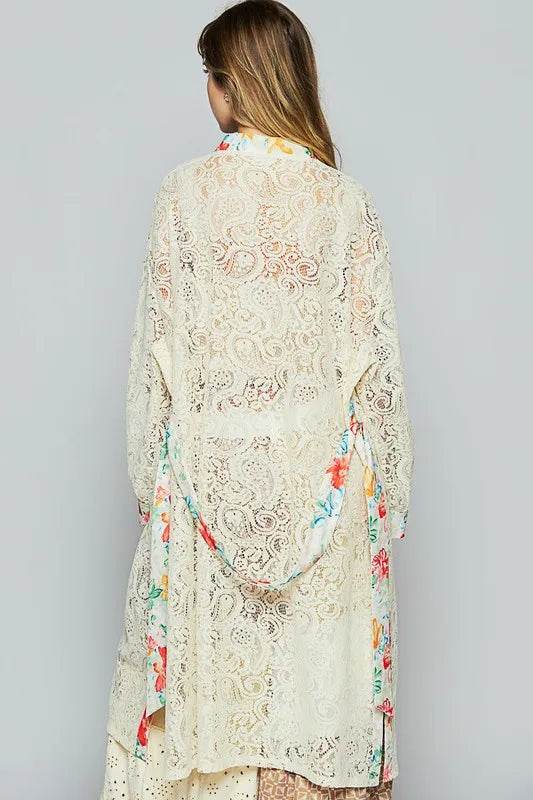 POL Floral Trim Lace Open Front Longline Cardigan - Shop Style & More | Fresh Looks, Everyday Deals & Free Shipping