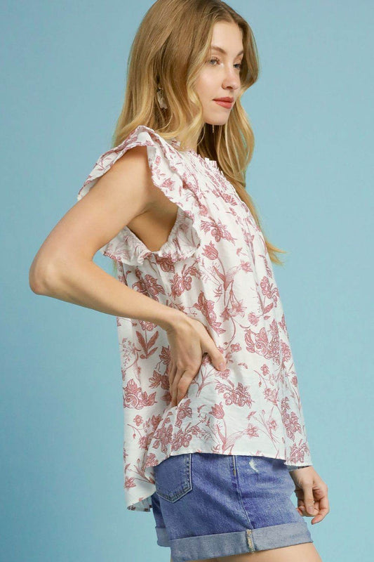 Umgee Full Size Two Tone Boxy Cut Floral Print Blouse Plus Size - Shop Style & More | Fresh Looks, Everyday Deals & Free Shipping