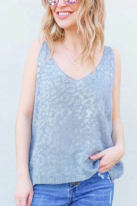 And The Why Leopard Foil Print Sleeveless Sweater Top - Shop Style & More | Fresh Looks, Everyday Deals & Free Shipping