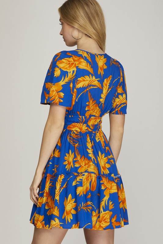 She + Sky Full Size Printed Notched Short Sleeve Frill Tiered Dress Plus Size - Shop Style & More | Fresh Looks, Everyday Deals & Free Shipping