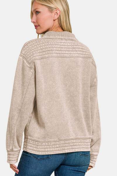 Zenana Acid Washed Half Snap Fleece Sweatshirt - Shop Style & More | Fresh Looks, Everyday Deals & Free Shipping