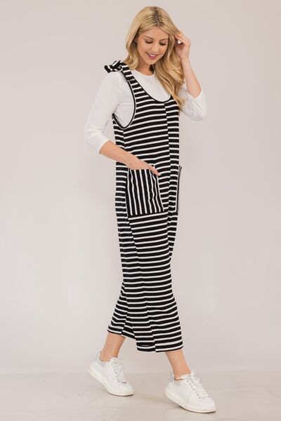 Celeste Full Size Striped Scoop Neck Overalls with Pockets Jumpsuits