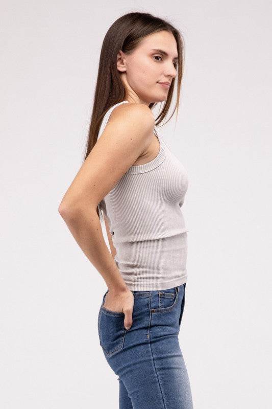 2-Way Neckline Washed Ribbed Cropped Tank Top - Shop Style & More | Fresh Looks, Everyday Deals & Free Shipping