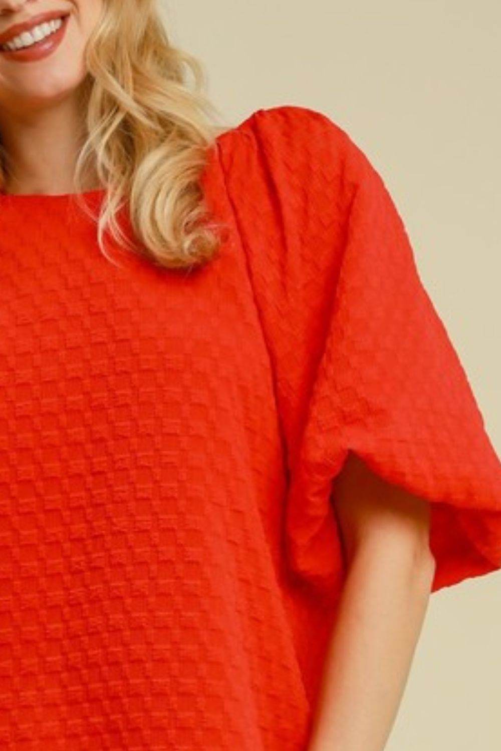 Umgee Full Size Boxy Cut Jacquard Round Neck Top with Side Slit Plus Size - Shop Style & More | Fresh Looks, Everyday Deals & Free Shipping