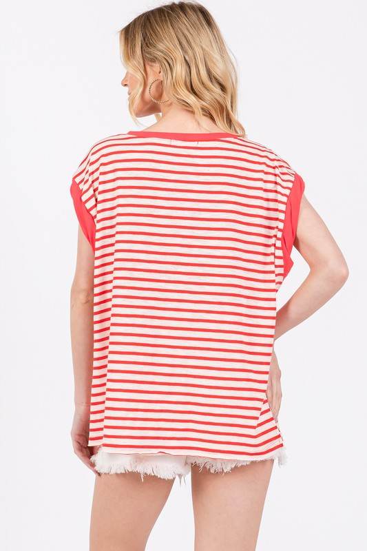 Ces Femme Side Slit Striped Cap Sleeve T-Shirt - Shop Style & More | Fresh Looks, Everyday Deals & Free Shipping