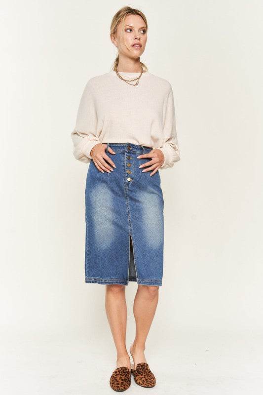 Denim button down front midi skirt JBJ1077 - Shop Style & More | Fresh Looks, Everyday Deals & Free Shipping