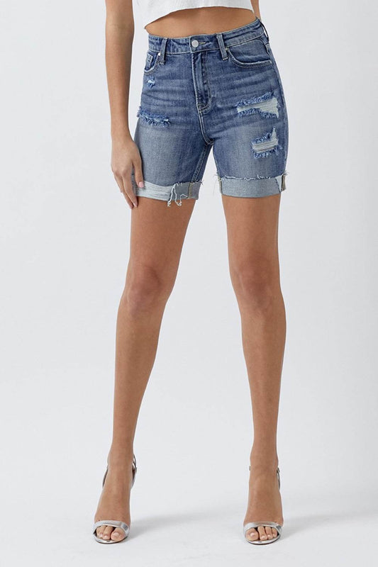 RISEN Full Size Distressed Rolled Denim Shorts with Pockets - Shop Style & More | Fresh Looks, Everyday Deals & Free Shipping