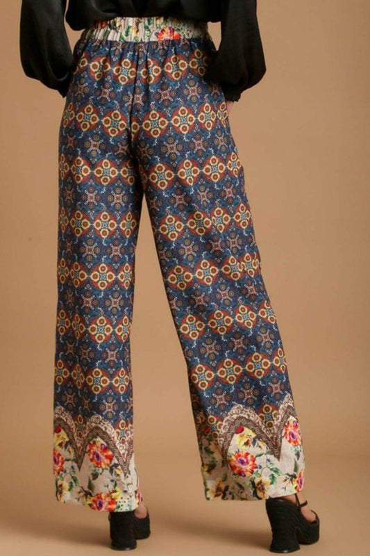 Umgee Full Size Mixed Print Elastic Waistband Pants Plus Size - Shop Style & More | Fresh Looks, Everyday Deals & Free Shipping
