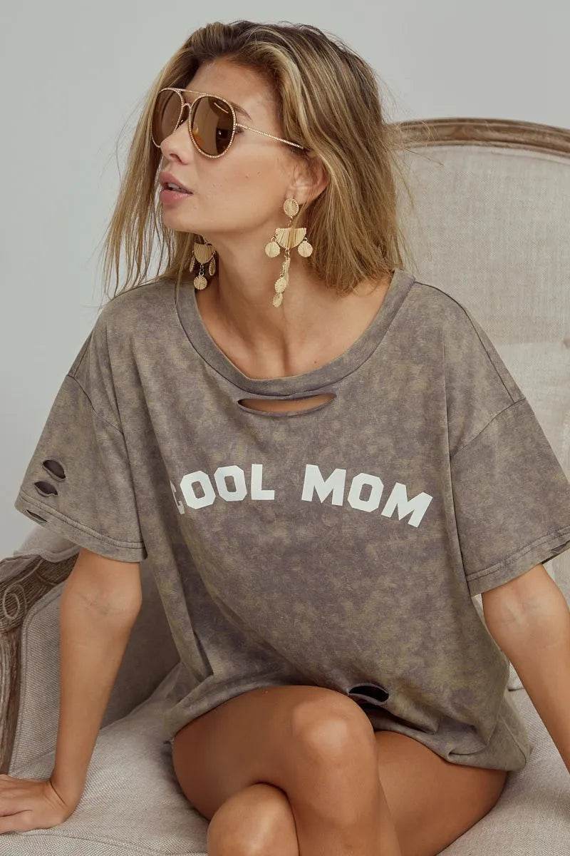 BiBi Washed Laser Cut Detail Cool Mom Print Top - Shop Style & More | Fresh Looks, Everyday Deals & Free Shipping