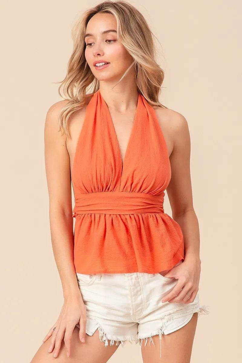 BiBi Back Open With Halter Neck Wrinkled Tank Top - Shop Style & More | Fresh Looks, Everyday Deals & Free Shipping