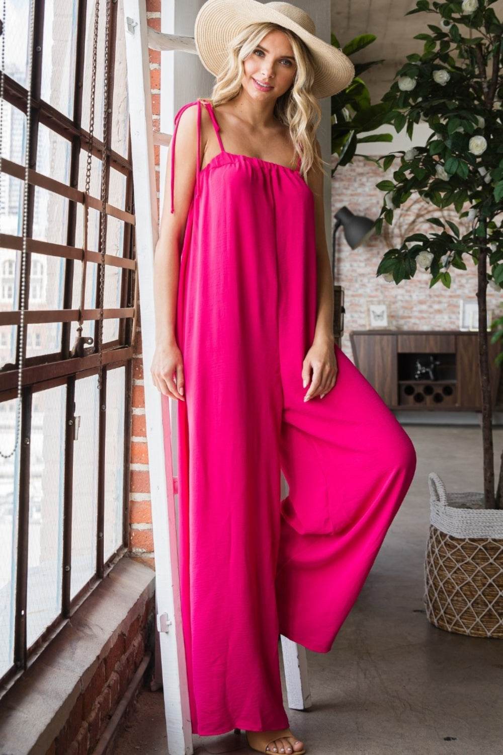 Veveret Pocketed Spaghetti Strap Wide Leg Jumpsuit - Shop Style & More | Fresh Looks, Everyday Deals & Free Shipping