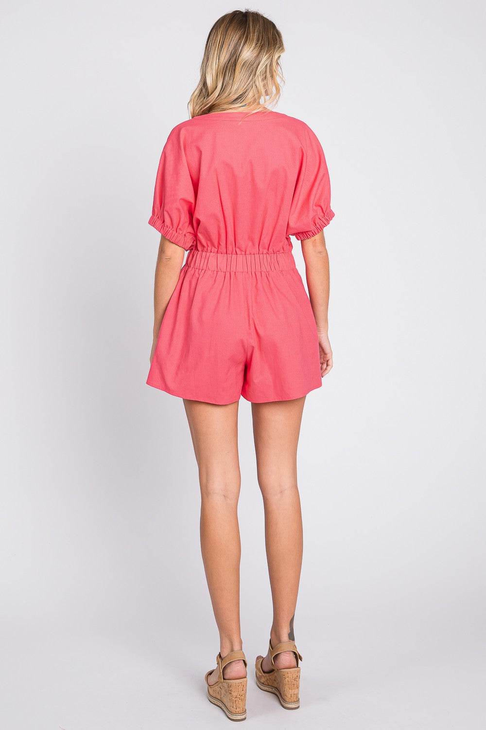 GeeGee Half Button V-Neck Linen Romper - Shop Style & More | Fresh Looks, Everyday Deals & Free Shipping