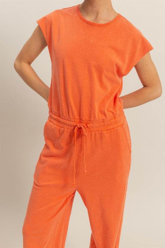 HYFVE Back Keyhole Round Neck Cap Sleeve Drawstring Jumpsuit - Shop Style & More | Fresh Looks, Everyday Deals & Free Shipping