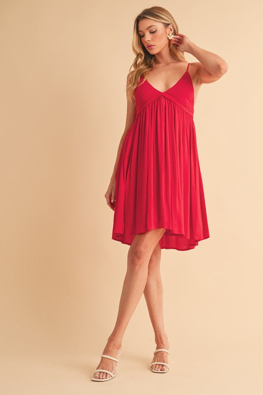 Aemi + Co Ruched Plunge Mini Cami Dress Dresses - Casual Dresses