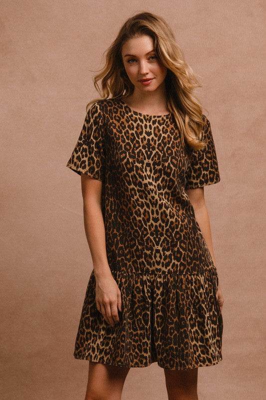 BiBi Tie Back Leopard Round Neck Short Sleeve Dress - Shop Style & More | Fresh Looks, Everyday Deals & Free Shipping