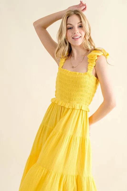 And The Why Ruched Shoulder Strap Detail Midi Dress - Shop Style & More | Fresh Looks, Everyday Deals & Free Shipping