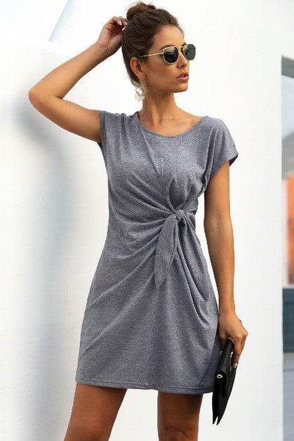 Solid Twist Knot Front Short Sleeve Tee Fit Dress - Shop Style & More | Fresh Looks, Everyday Deals & Free Shipping